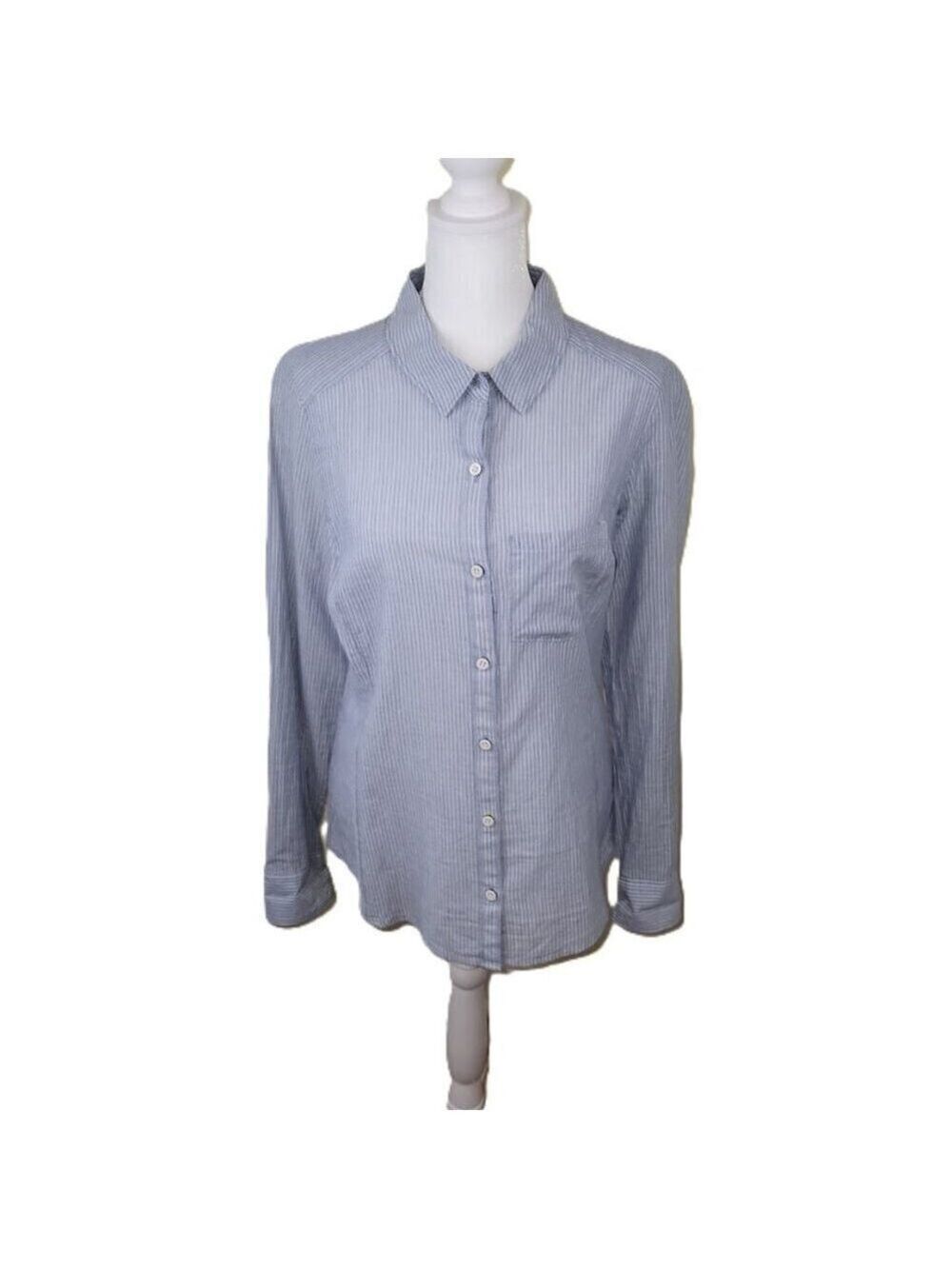 Caslon Blue & White Pin Stripe Button Up Shirt Lightweight Cotton Women's Size S